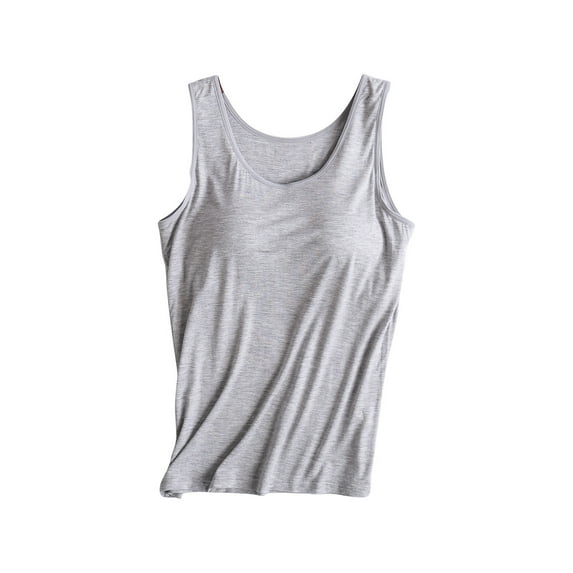 Wenyuyu Tank Tops for Women with Built in Bras Sleeveless Padded Camisoles Casual Loose Summer Basic Workout Shirts Gray S