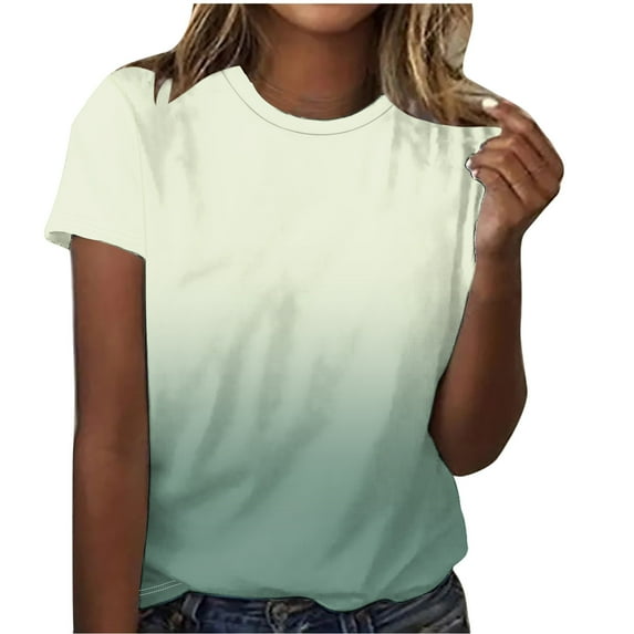 Wenyuyu Women Crew Neck Tops Summer Gradient Loose Fit Tunic Blouses Trendy Casual Basic Short Sleeve Tee Shirts Yellow L