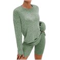 thumbnail image 1 of Wenyuyu Women's 2 Piece Sport Sets Long Sleeve Crewneck Tops and Skinny Biker Shorts Lounge Ribbed Knit Sweatsuit Yoga Outfits, 1 of 5