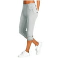 thumbnail image 1 of Wenyuyu Women's Capri Leggings Hight Waist Side Button Decor Comfy Solid Sweatpants Retro Embroidered Joggers Cropped Pants Gray XXL, 1 of 5