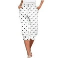 thumbnail image 1 of Wenyuyu Women's Capri Pants Cute Polka Dots High Waisted Yoga Trousers with Pockets Summer Casual Joggers Fitness Sweatpants White XL, 1 of 5