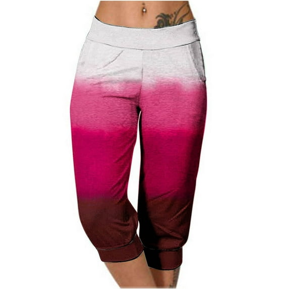 Wenyuyu Women's Capri Pants Trendy Gradient Workout Knee Length Trousers with Pockets Lounge High Waisted Beach pants