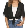 thumbnail image 1 of Wenyuyu Women's Chiffon Shirts Cropped Bolero Sheer Shrugs Tops Short Sleeve Tie Front Lightweight Cardigan Blouses Black M, 1 of 6