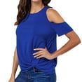 thumbnail image 1 of Wenyuyu Women’s Cold Shoulder T Shirts Short Sleeve Round Neck Tops Summer Trendy Casual Knot Twist Tunic Tee Blouses Blue XL, 1 of 7