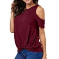 thumbnail image 1 of Wenyuyu Women’s Cold Shoulder T Shirts Short Sleeve Round Neck Tops Summer Trendy Casual Knot Twist Tunic Tee Blouses Wine L, 1 of 7