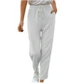 thumbnail image 1 of Wenyuyu Women's Cotton Linen Pants Summer Lounge Drawstring Elastic Waist Pants Lightweight Straight Trousers with Pockets, 1 of 7