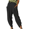 thumbnail image 1 of Wenyuyu Women's Harem Trousers Elastic Hight Waisted Cotton Linen Pants Summer Solid Baggy Running Y2K Trousers with Pockets, 1 of 7