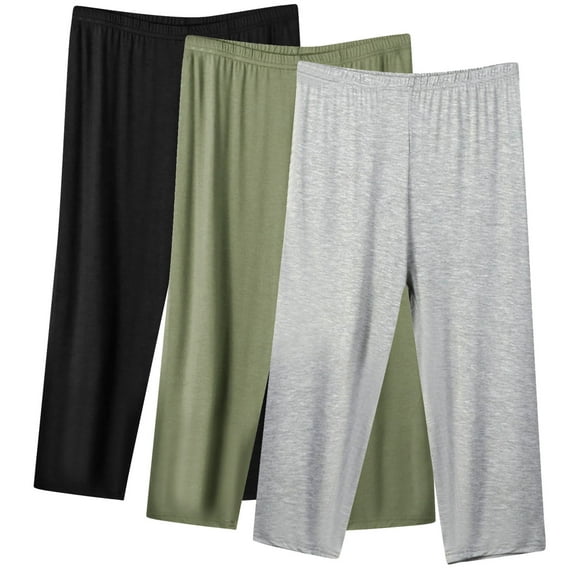 Wenyuyu Women's Pajama Pants Lounge Solid Soft Cozy Capri Trousers Plus Size Elastic Waist Thin Summer Baggy Pants