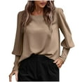 thumbnail image 1 of Wenyuyu Women's Satin Blouses Cute Lantern Long Sleeve Round Neck Shirts Dressy Casual Solid Business Work Tunic Tops, 1 of 5