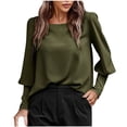 thumbnail image 1 of Wenyuyu Women's Satin Blouses Cute Lantern Long Sleeve Round Neck Shirts Dressy Casual Solid Business Work Tunic Tops, 1 of 4