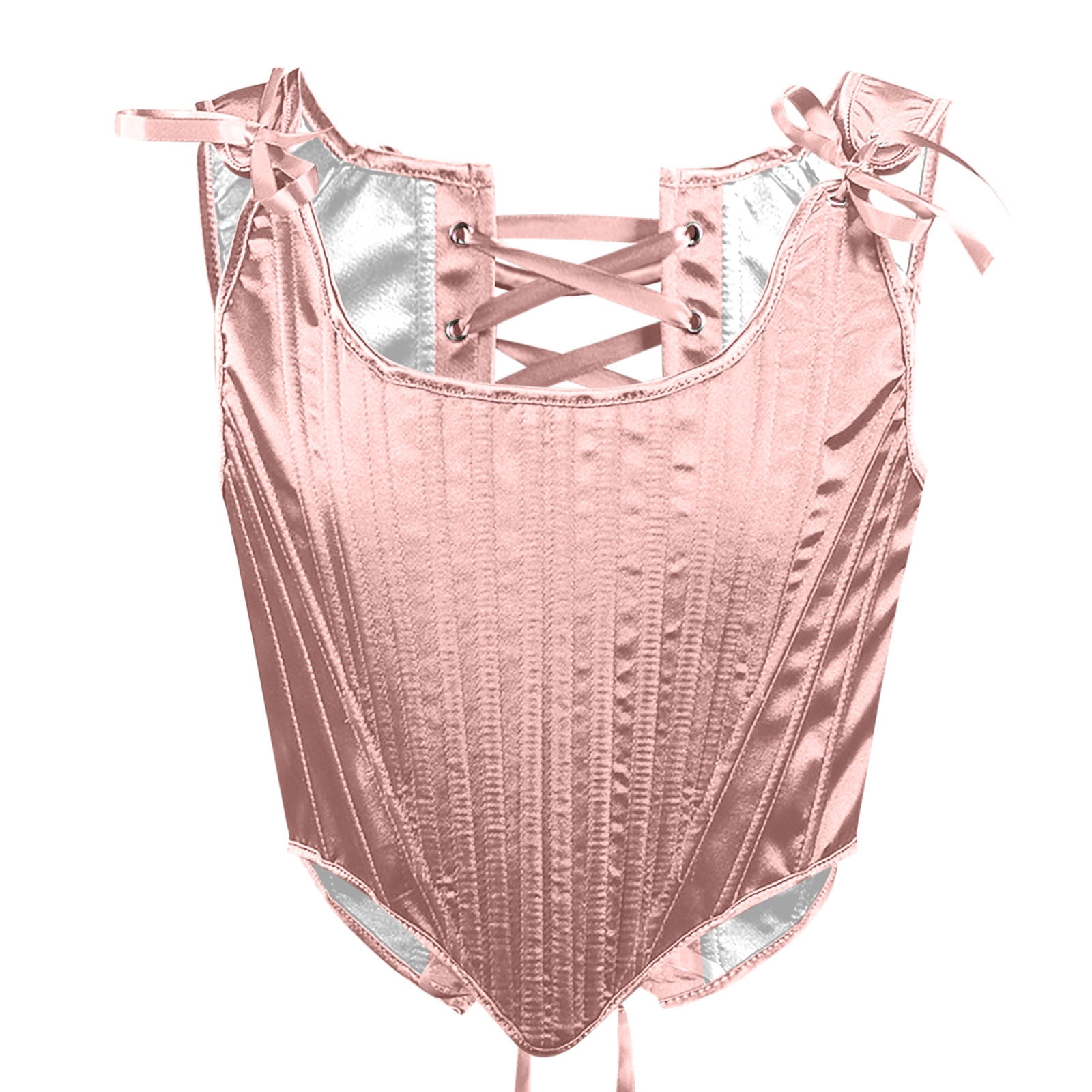 Light Butter Yellow Slim Fit Satin Bow Spaghetti Strap Bustier Corset Tank Top main image 1