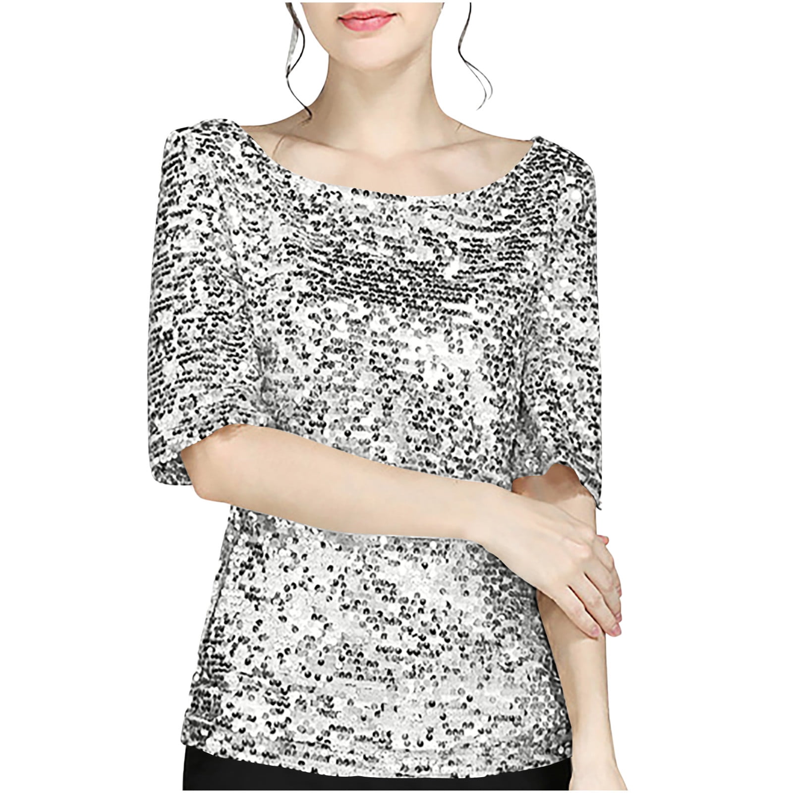 Sequin Round Neck Short Sleeve T-Shirt main image 0