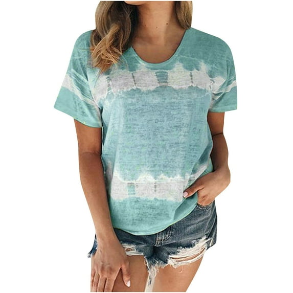 Wenyuyu Women's Short Sleeve T-Shirt Tie Dye Gradient Tops Summer Trendy Casual Round Neck Shirts Loose Fit Cozy Tunic Tops Mint Green 3XL