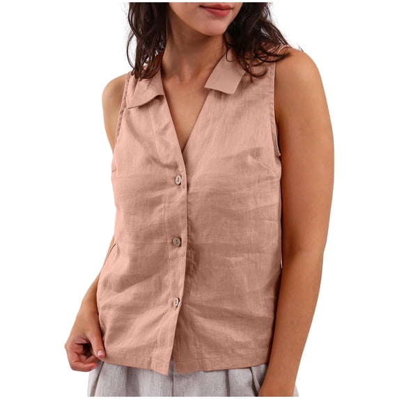 Wenyuyu Women’s Sleeveless Shirts Button Down Casual Turn Down Collar Solid Color Tank Tops Summer Office Work Blouses
