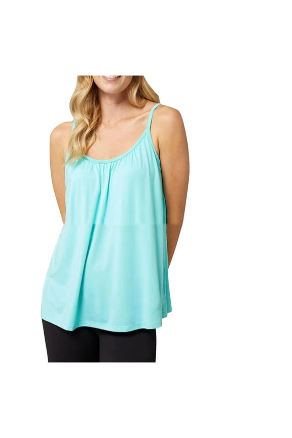 Women's Spaghetti Strap Tops Crewneck Cami with Built-in Bra Loose Fit Adjustable Strap Ruched Tank Tops Light Blue M