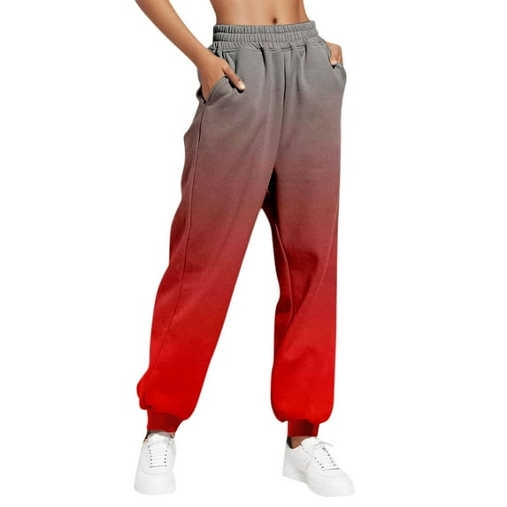 Wenyuyu Womens Baggy Sweatpants Elastic Hight Waisted Joggers Workout Trendy Printed Trousers Lounge Athletic Pants with Pockets Wine XL