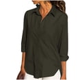 thumbnail image 1 of Wenyuyu Womens Button Down Tshirts Lightweight Solid Color Blouses Roll Long Sleeve V-Neck Tops Split Hem Shirts Green 4XL, 1 of 7