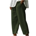 thumbnail image 1 of Wenyuyu Womens Capri Pants Casual Cotton Linen Side Slit Slacks Elastic Waist Beach Trousers with Pockets Army Green XL, 1 of 5