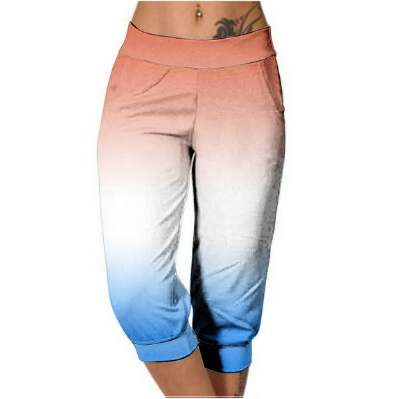 Wenyuyu Womens Capri Sweatpants Lounge High Waisted Cropped Trousers Trendy Gradient Gym Sports Beach Pants with Pockets