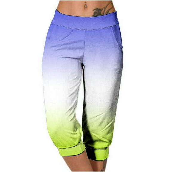 Wenyuyu Womens Capri Sweatpants Lounge High Waisted Cropped Trousers Trendy Gradient Gym Sports Beach Pants with Pockets
