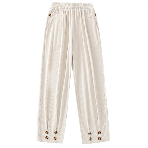 Wenyuyu Womens Corduroy Trousers Elastic Hight Waist Baggy Pants Trendy Button Decor Soft Cozy Solid Trousers with Pockets