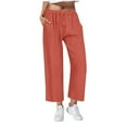 thumbnail image 1 of Wenyuyu Womens Cotton Linen Pants Drawstring Hight Waist Baggy Workout Trousers Summer Straight Pants with Pockets Watermelon Red XXL, 1 of 5