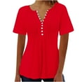 thumbnail image 1 of Wenyuyu Womens Empire Waist Blouses Dressy Casual Summer Button Decor V Neck Tshirts Elegant Trendy Short Sleeve Tops Red 3XL, 1 of 3