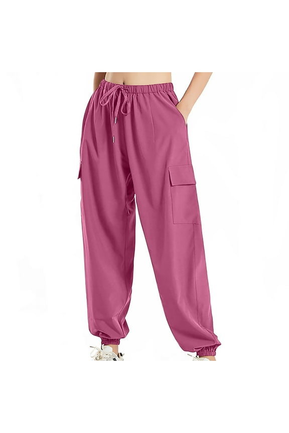 Womens Harem Pants Joggers Baggy Parachute Fitness Sweatpants with Pockets Drawstring Elastic Waist Y2k Cargo Pants