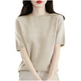 thumbnail image 1 of Wenyuyu Womens Knitted T-Shirts Summer Fashion Thin Short Sleeve Pullover Sweaters Round Neck Lightweight Comfy Tops Beige XL, 1 of 3