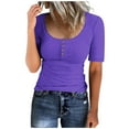 thumbnail image 1 of Wenyuyu Womens Ribbed Knit T-Shirts Solid Button Henley Scoop Neck Short Sleeve Blouses Summer Slim Fit Casual Tunic Tops, 1 of 4