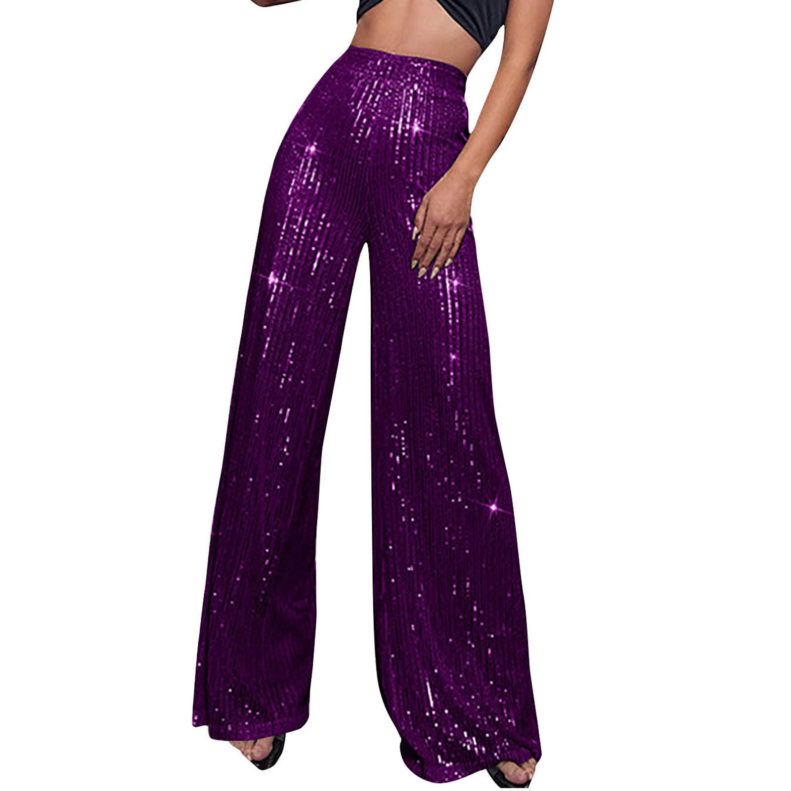 Wenyuyu Womens Sequin Pants Elastic High Waisted Wide Leg Sparkle Casual Loose Trousers Party Glitter Trendy Palazzo Pants Purple 4XL Wenyuyu Womens Sequin Pants Elastic High Waisted Wide Leg Sparkle Casual Loose Trousers Party Glitter Trendy Palazzo Pants Purple 4XL