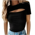 thumbnail image 1 of Wenyuyu Womens Short Sleeve Tops CutOut Sexy Trendy Ribbed Knit Blouses Round Neck Slim Fitted Tee Tshirts Black M, 1 of 4