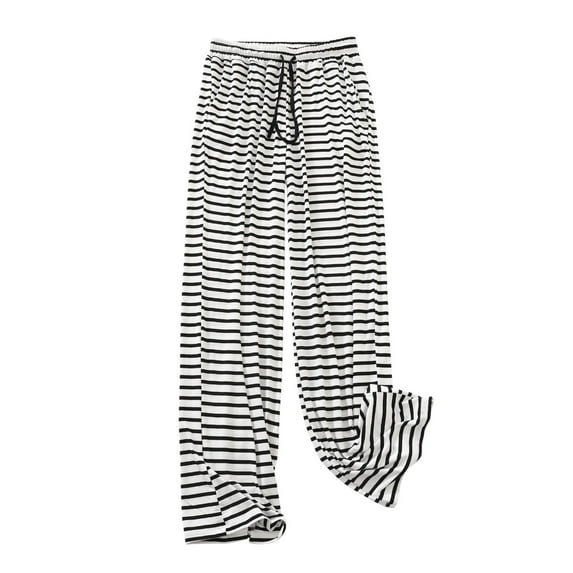 Wenyuyu Womens Striped Pants Drawstring Elastic Waisted Casual Wide Leg Pants with Pockets Cozy Soft Striped Pajama Pants