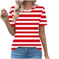 thumbnail image 1 of Wenyuyu Womens Striped Tee Shirts Trendy Summer Pleated Round Neck Short Sleeve Tops Casual Loose Fit Tunic Blouses, 1 of 4