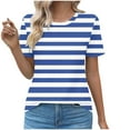 thumbnail image 1 of Wenyuyu Womens Striped Tee Shirts Trendy Summer Pleated Round Neck Short Sleeve Tops Casual Loose Fit Tunic Blouses, 1 of 4