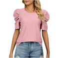 thumbnail image 1 of Wenyuyu Womens Summer Tops Cute Puff Short Sleeve Eyelet Hollow Out Shirts Casual Solid Color Round Neck Tunic Blouses Pink XXL, 1 of 8