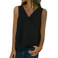thumbnail image 1 of Wenyuyu Womens Tank Tops Dressy Summer V Neck Sleeveless Shirts Cotton Linen Solid Casual Loose Fit Tee Blouses Black XL, 1 of 6