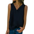 thumbnail image 1 of Wenyuyu Womens Tank Tops Dressy Summer V Neck Sleeveless Shirts Cotton Linen Solid Casual Loose Fit Tee Blouses Navy L, 1 of 6