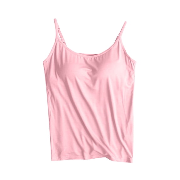Wenyuyu Womens Tank Tops with Built in Bras Summer Casual Solid Basic Sleeveless Shirts Yoga Stretch Spaghetti Strap Tees Light Pink XL