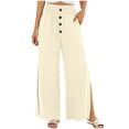 thumbnail image 1 of Wenyuyu Womens Wide Leg Pants Summer Button Decor Trendy Side Slit Trousers Cozy Smocked Elastic Waist Pants with Pockets Beige S, 1 of 8