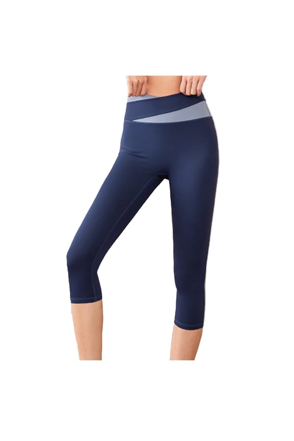 Womens Yoga Leggings Summer Trendy Stretch Color Block High Waisted Skinny Pants Joggers Lounge Fitness Capri Leggings