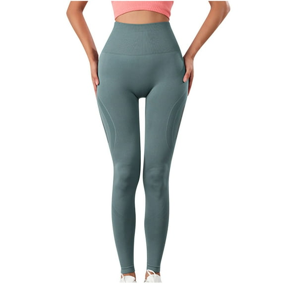 Wenyuyu Yoga Leggings for Women Summer Solid Color High Waisted Tight Sweatpants Joggers Workout Fitness Tummy Control Leggings Green M