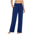 thumbnail image 1 of Wenyuyu Yoga Pants for Women Casual Loose Cozy Wide Leg Sweatpants Smocked Elastic Waisted Pajama Pants with Pockets Dark Blue XXL, 1 of 8