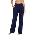 thumbnail image 1 of Wenyuyu Yoga Pants for Women Casual Loose Cozy Wide Leg Sweatpants Smocked Elastic Waisted Pajama Pants with Pockets Navy L, 1 of 9
