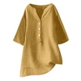 thumbnail image 1 of Wenyuyuf Cotton Linen Shirts for Women Plus Size Buttons Up V Neck Half Sleeve Tops Trendy Dressy Blouses Oversized Casual Tunic Tees, 1 of 3