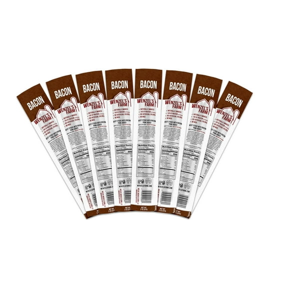 Wenzel’s Farm Bacon and Beef Snack NSD3 Sticks │Supports Active Lifestyles │ Flavorful, Natural Smoked │ High Protein, Low Carb │ No MSG, Fillers, Binders │ Gluten Free | 16 sticks (8 packs of 2)