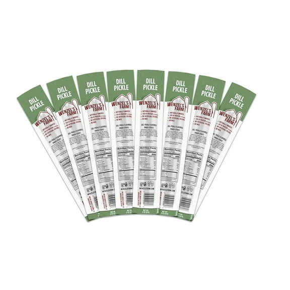 Wenzels Farm Dill Pickle Snack Sticks, Naturally Hickory Smoked, Gluten Free, No MSG, High Protein Low Carb, 16 Sticks (8 packs of 2)