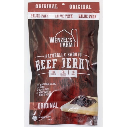Wenzel’s Farm Original Beef Jerky, Naturally Hickory Smoked, Gluten Free, No MSG, High Protein Low Carb, 10 oz. Value Pack