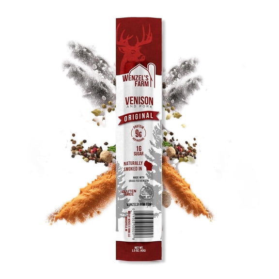 Wenzels Farm Original Venison Snack Sticks 8 Pack, Naturally Hickory Smoked, Gluten Free, No MSG, High Protein Low Carb