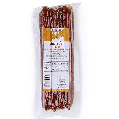 Wenzel’s Farm Spicy Snack Sticks, Naturally Hickory Smoked, Gluten Free, No MSG, High Protein Low Carb, 1 lb Package